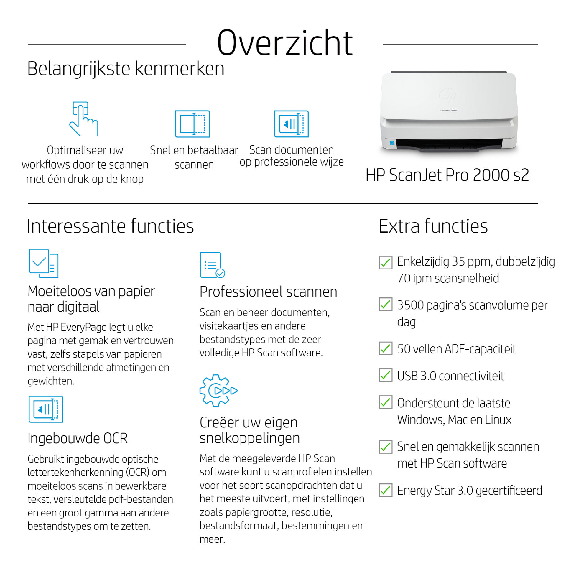 HP ScanJet Pro 2000 s2 Paginascanner 600 x 600 DPI A4 Zwart, Wit - Refurbished - Afbeelding 3